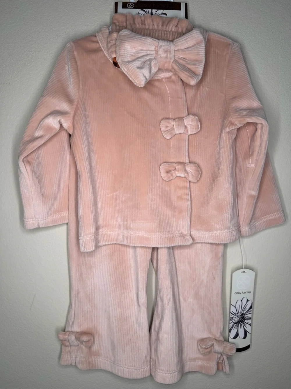 Baby Two-Piece Pink Bow Corduroy Pajama Set